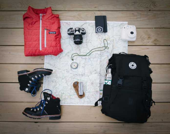 An assortment of hiking equipment